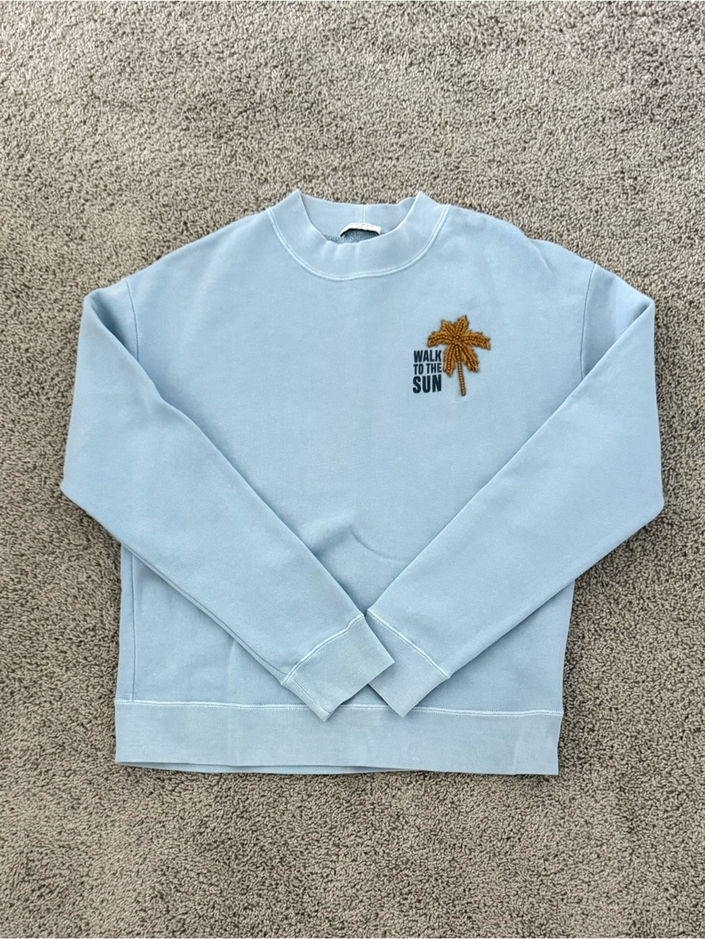 Sandro Light Blue Crewneck Sweatshirt with Embroidered Palm